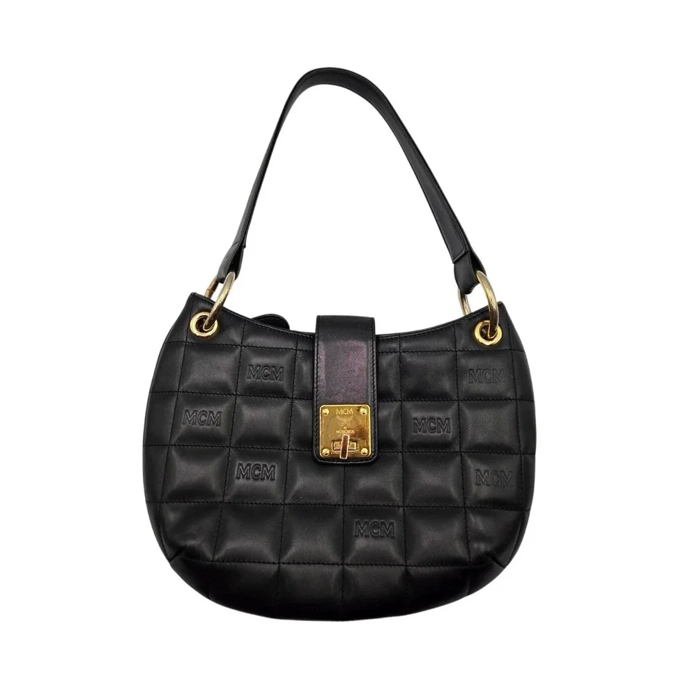 MCM Quilted Shoulder Bag Black Leather Designer Purse Handbag - Picture 1 of 10